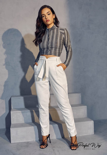 Off-White Paperbag-Waist Tailored Pants
