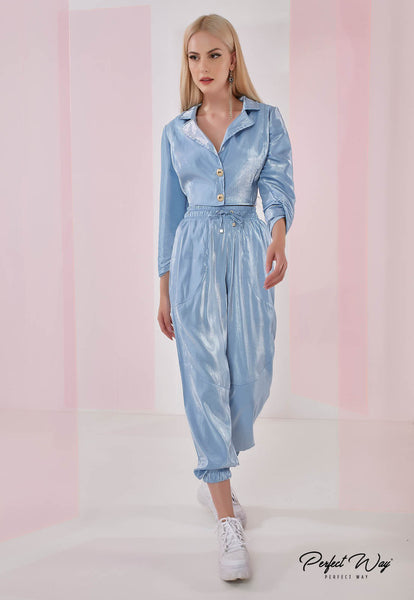 Blue Mini Blazer & Tailored Pants Set