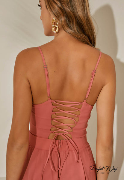 Dark Rose Thin-Strap Midi Dress