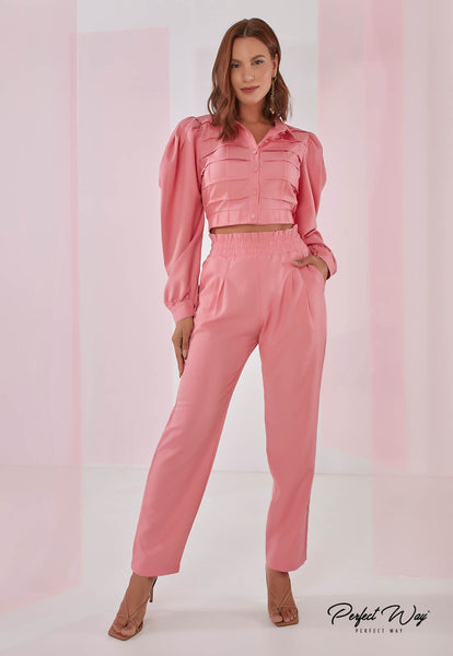 Pink Cropped Shirt & Pants Set