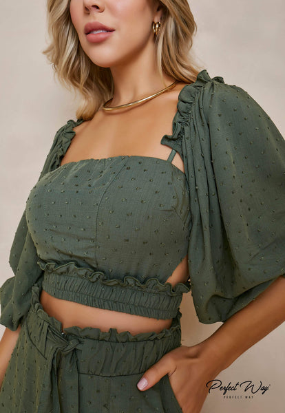 Green Cropped Top & Shorts Set