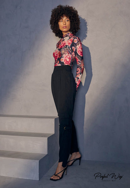Black Straight-Cut Tailored Pants with Details