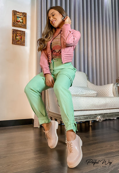 Green Relaxed Pants with Details