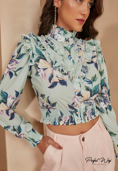 Green & Blue Floral Long Sleeve Shirt