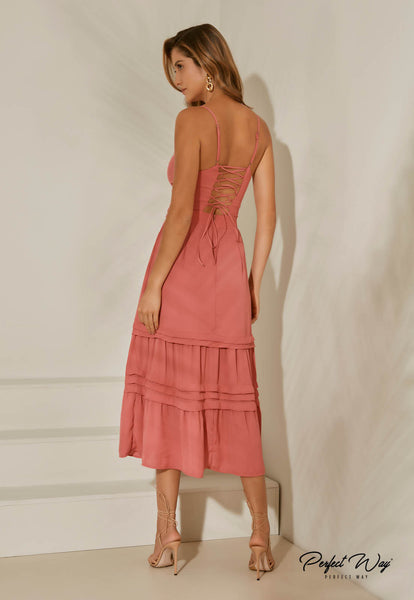 Dark Rose Thin-Strap Midi Dress