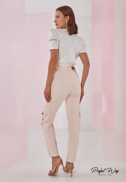 Off-White Print T-Shirt with Hand Embroidery
