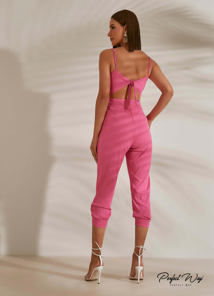 Pink Ribbed Knit Jumpsuit