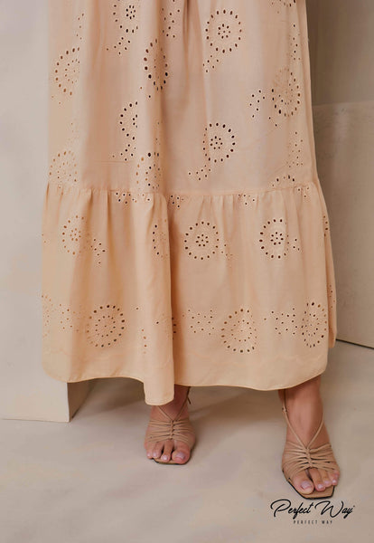Beige Cropped Top & Midi Skirt Set