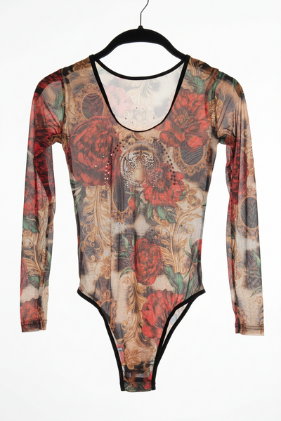 Multicolor Tiger Print Sheer Mesh Bodysuit