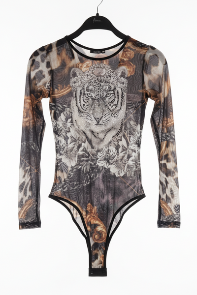 Baroque Animal Print Sheer Mesh Bodysuit – One Size