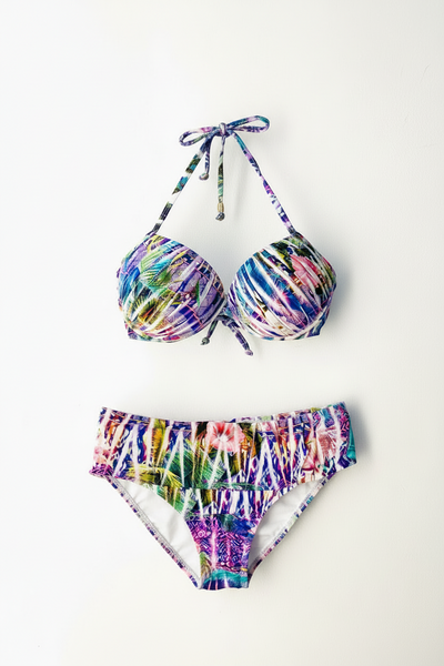 Multicolor Tropical Print Halter Bikini Set