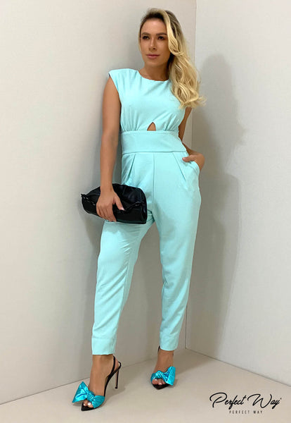 Blue Jumpsuit with Shoulder Pads