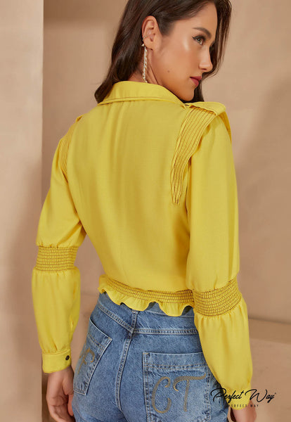 Yellow V-Neck Button Shirt