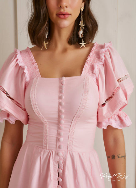 Pink Long Button Dress