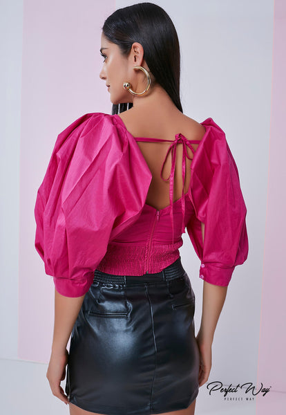Pink Cropped Top with Sleeves
