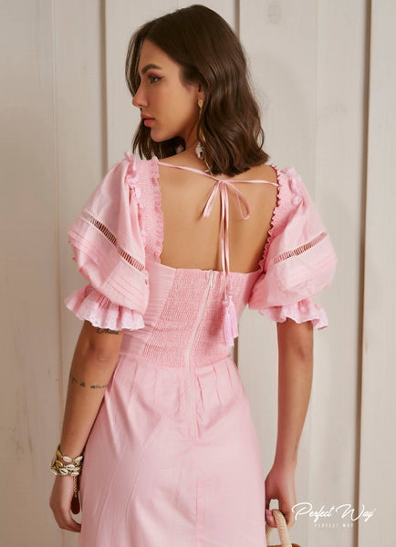Pink Long Button Dress