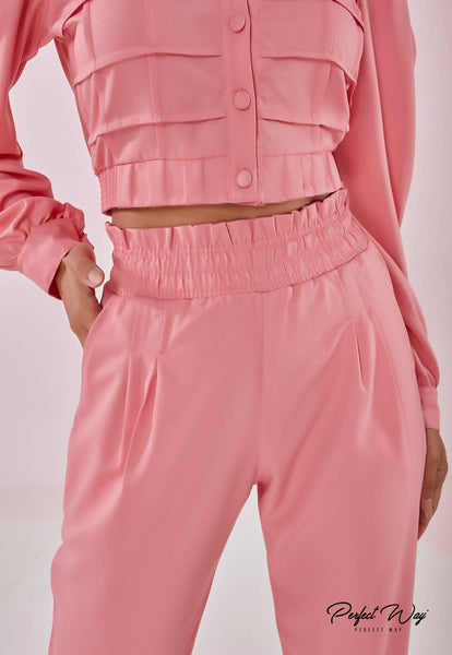 Pink Cropped Shirt & Pants Set