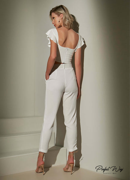 Off-White Ruffle Sleeve Cropped Top