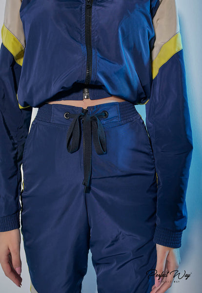 Blue & Yellow Two-Tone Jacket & Pants Set with Print