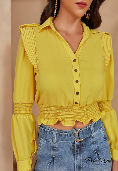 Yellow V-Neck Button Shirt
