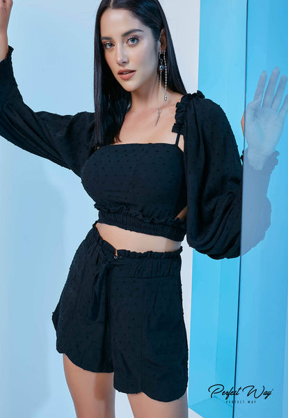Black Cropped Top & Shorts Set