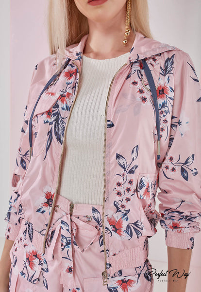 Pink & Blue Printed Blouse & Shorts Set with Details