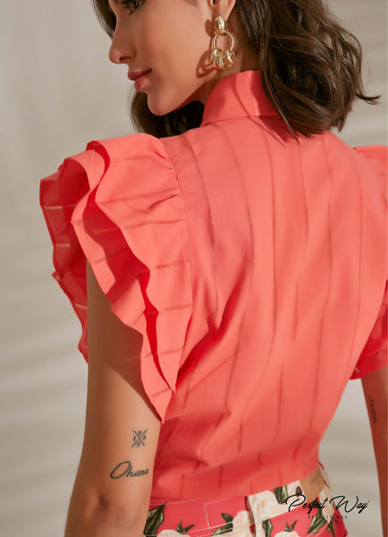 Coral Drawstring Hem Shirt
