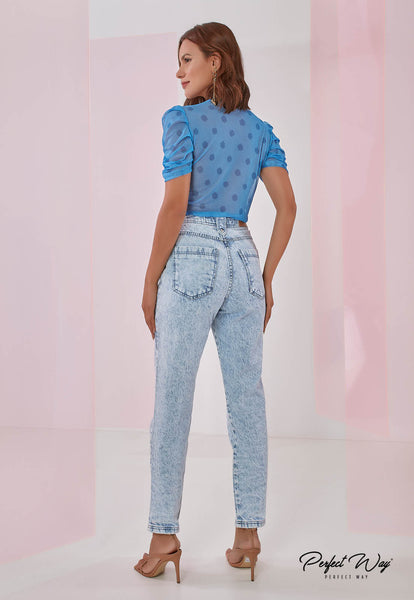 Blue Print T-Shirt with Trims & Heat Detail