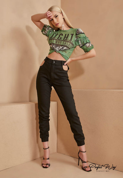 Green Print T-Shirt with Heat Detail