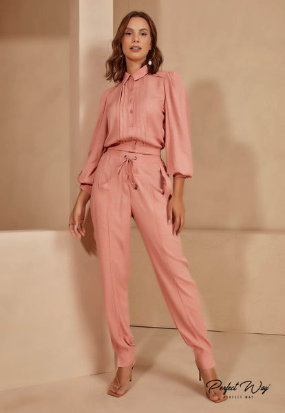 Rose Cropped Shirt Top & Pants Set