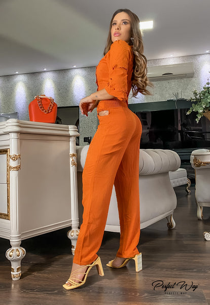 Terracotta Cropped Top & Pants Set