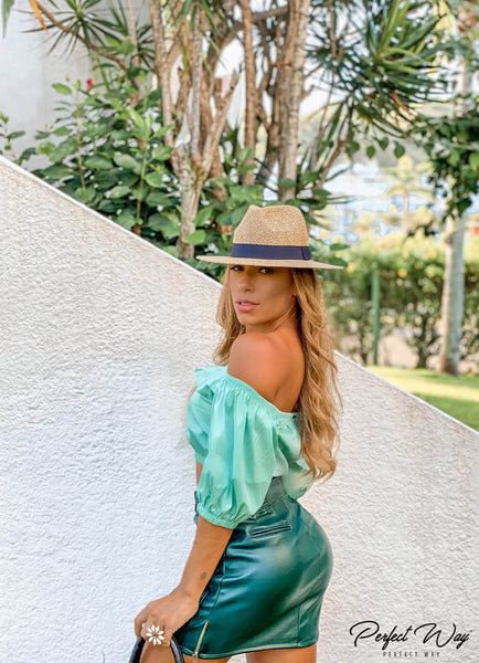 Green Off-Shoulder Cropped Top