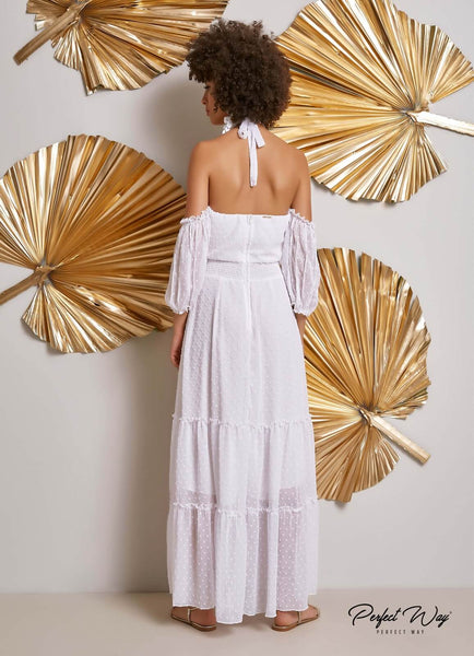 White Midi Dress with Details