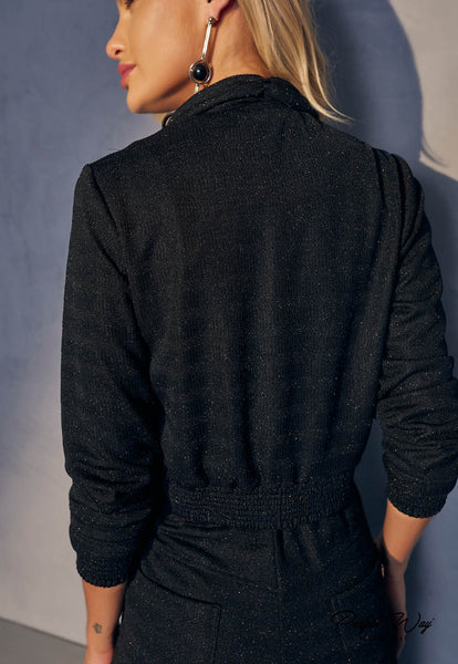 Black Cropped Blouse & Relaxed Pants Set
