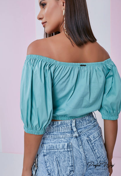 Green Off-Shoulder Cropped Top