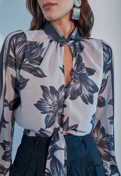 Gray & Black Print Tie Shirt