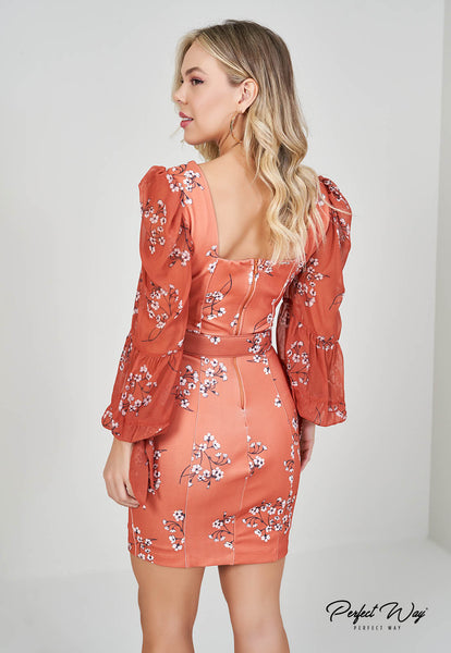 Burnt Orange Fitted Dress with Belt