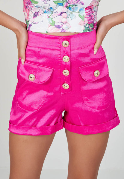 Off-White & Pink Print Blouse & Shorts Set