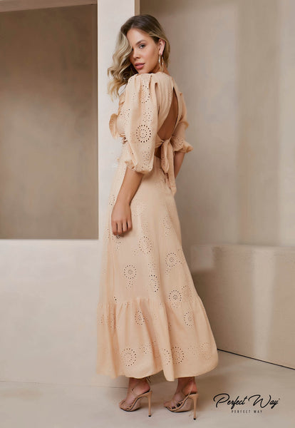 Beige Cropped Top & Midi Skirt Set