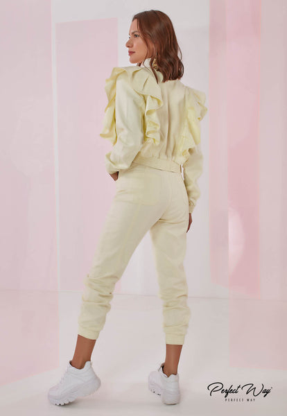 Yellow Twill Pants with Buttons