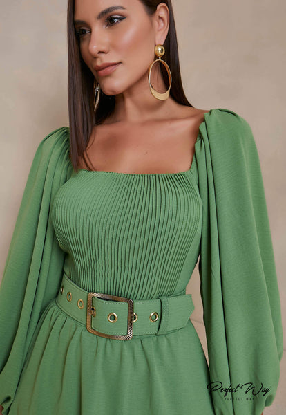 Green Short Dress with Belt