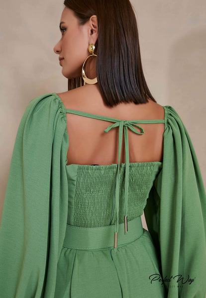 Green Short Dress with Belt