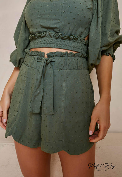 Green Cropped Top & Shorts Set