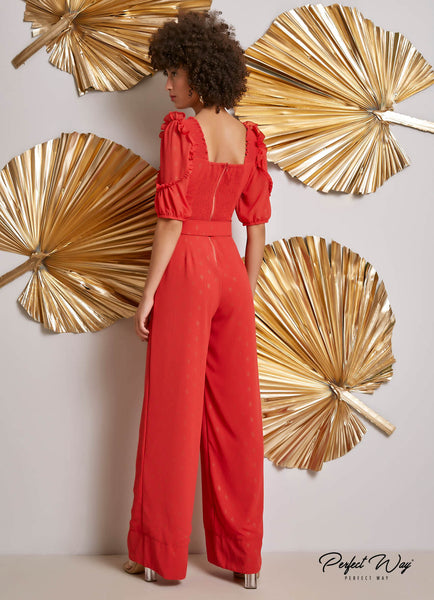 Red Long Jumpsuit with Details