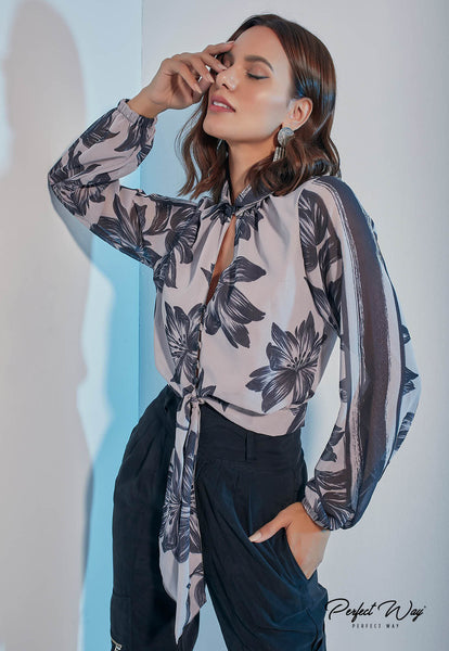 Gray & Black Print Tie Shirt