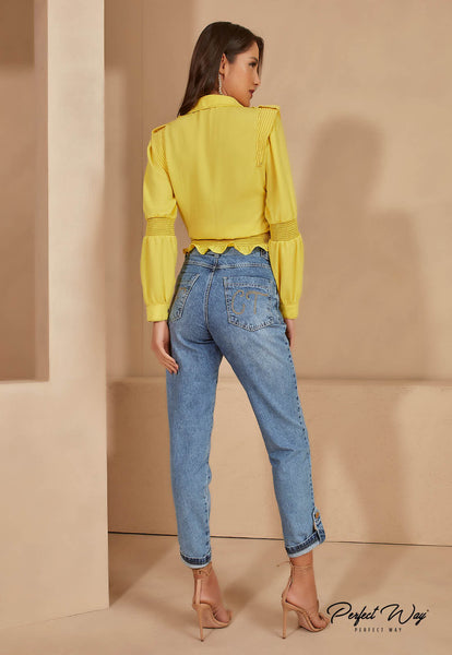 Yellow V-Neck Button Shirt