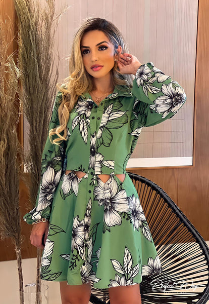 Green & Black Print Dress