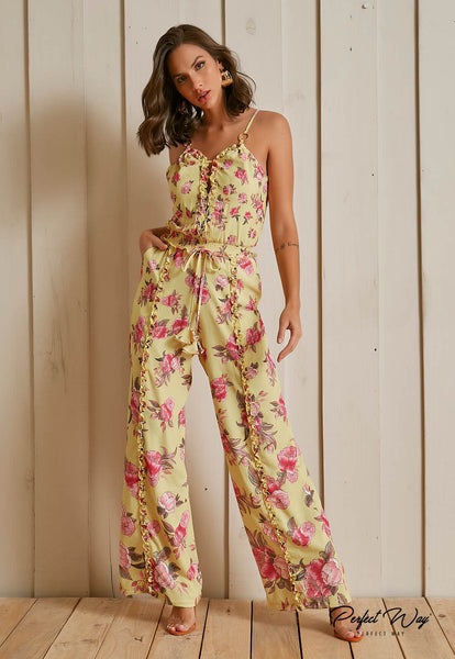Yellow & Pink Print Long Jumpsuit