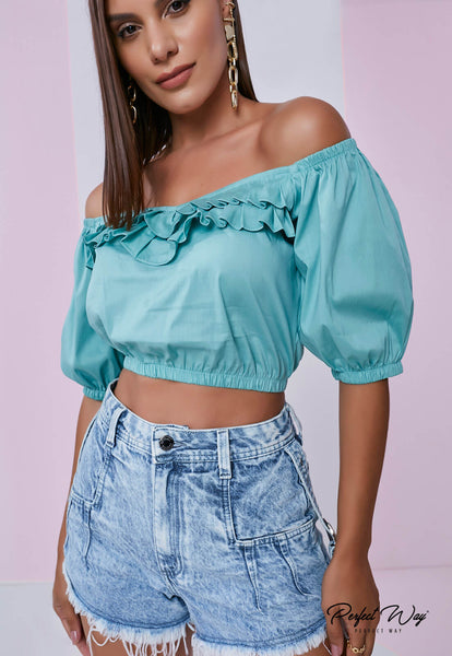 Green Off-Shoulder Cropped Top