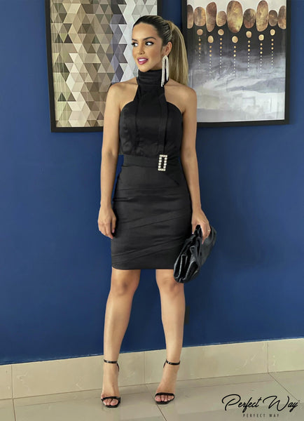 Black Layered Dress with Belt
